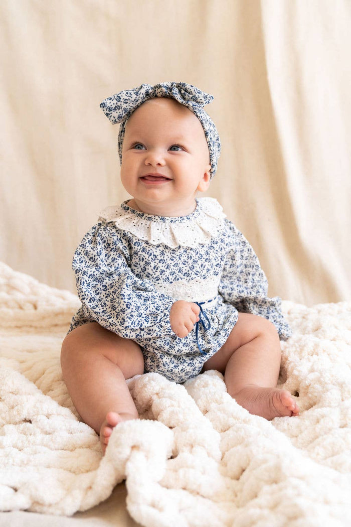 Floral Print & Lace Baby Girl Romper