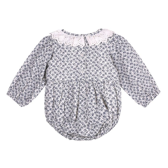 Floral Print & Lace Baby Girl Romper