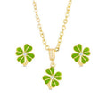 Four leaf clover stud earrings and necklace set — children's jewelry, St. Patrick's Day gift