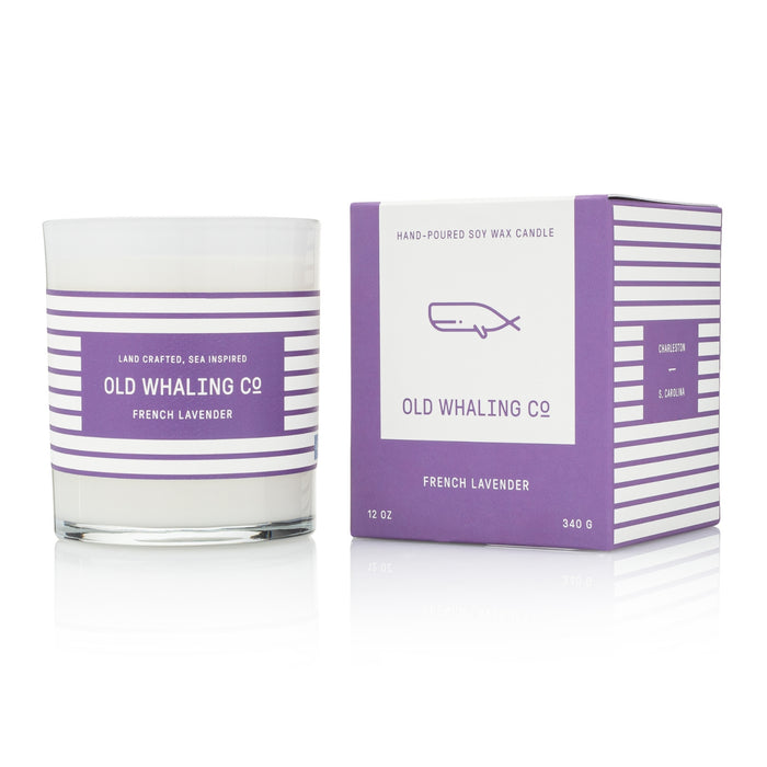 French Lavender Candle and packaging on white background