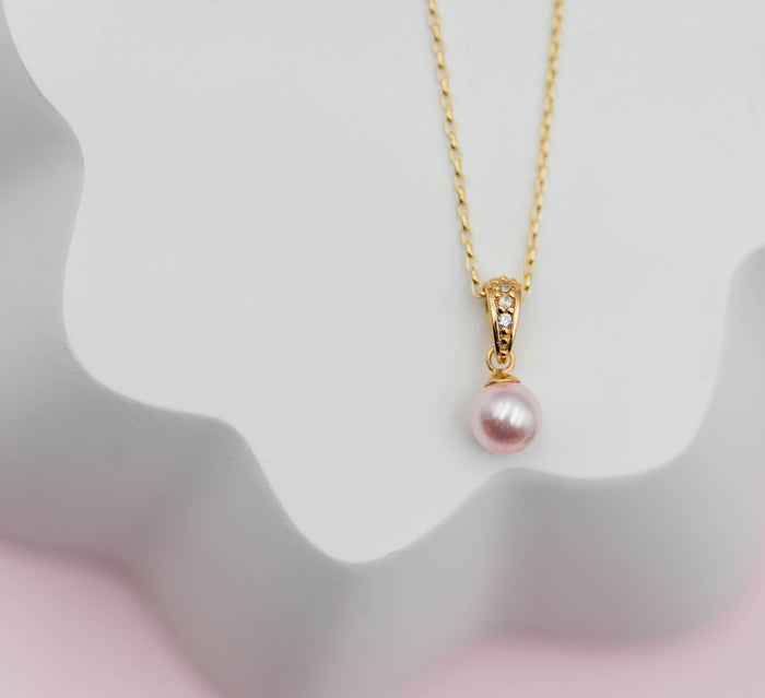 Girls 14K Gold-Plated Pink Pearl Pendant Necklace for Kids
