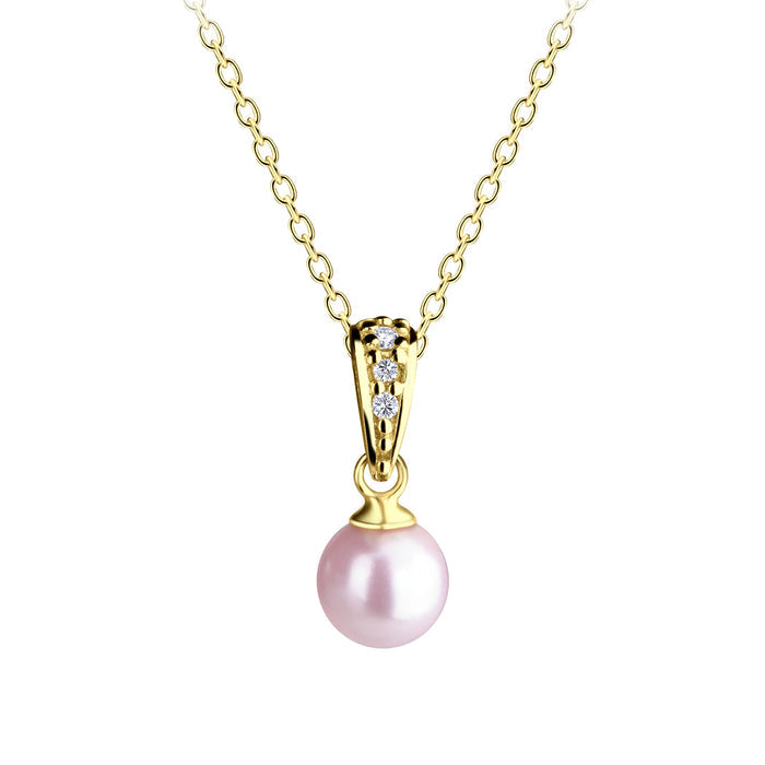 Girls 14K Gold-Plated Pink Pearl Pendant Necklace for Kids