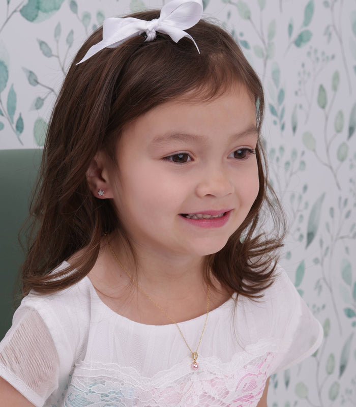 Girls 14K Gold-Plated Pink Pearl Pendant Necklace for Kids