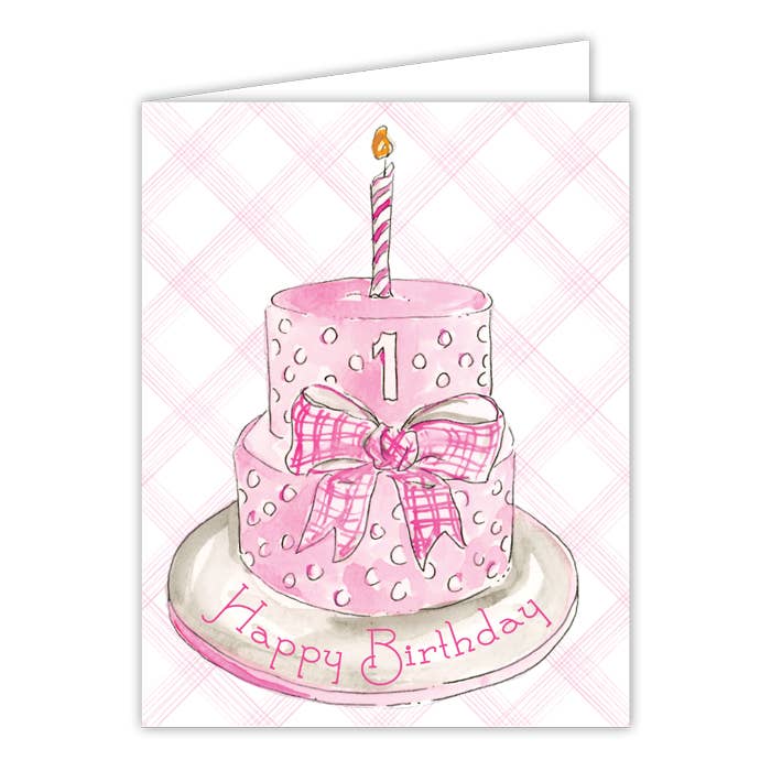 Girl's First Birthday Cake Greeting Card