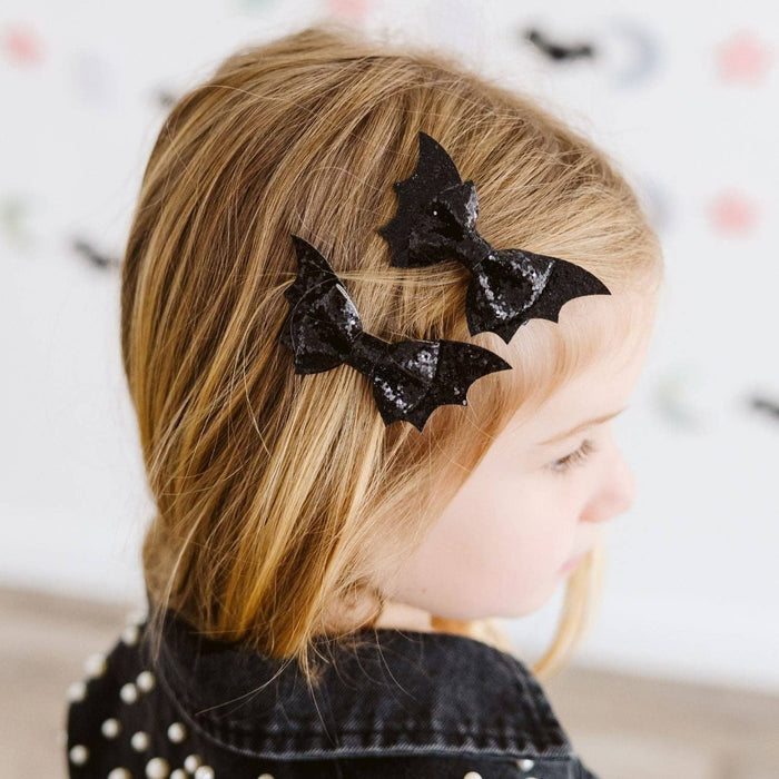 Glitter Bat Halloween Bow Clip Set - Hair Accessories - Kids