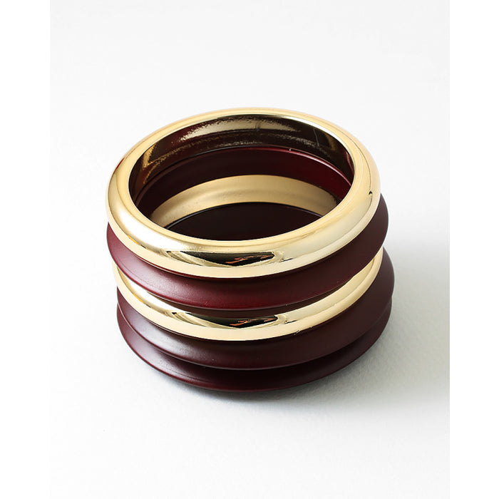 Gold & Brown Wood-Look Bangle Bracelet Set