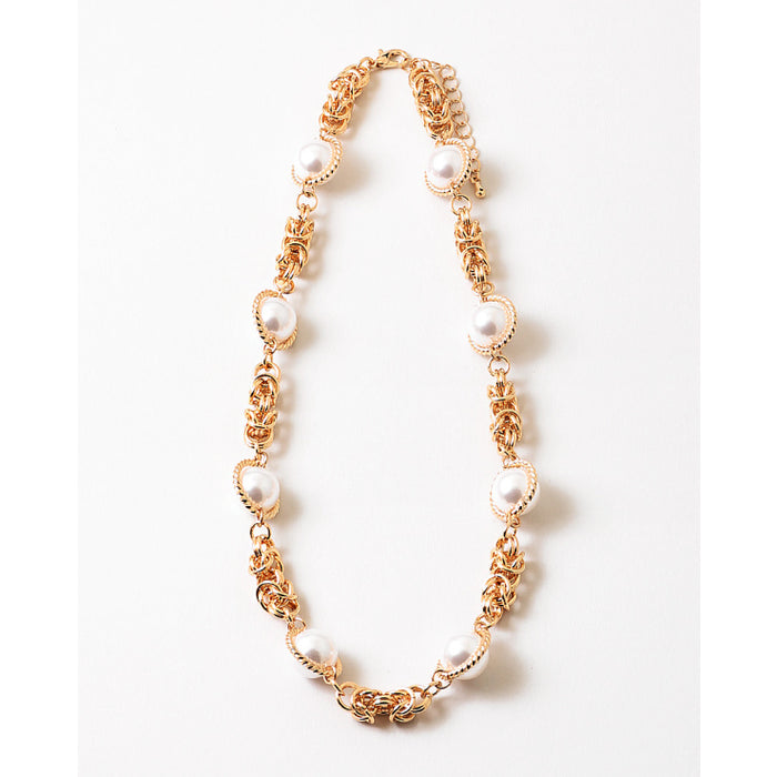 Gold Byzantine Chain Pearl Necklace