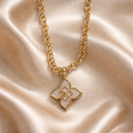 Gold Chain Flower Pendant Necklace – Elegant Mother of Pearl Statement Jewelry
