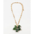 Gold Chain Green Flower Pendant Necklace