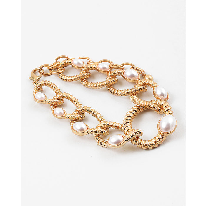 Gold Chain Link Bracelet with Pearl Accents