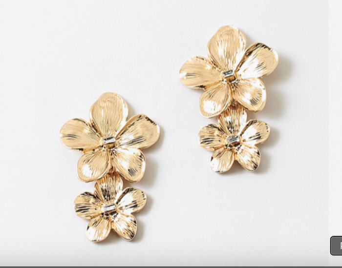 Gold Floral Drop Earrings | Textured Flower Statement Earrings