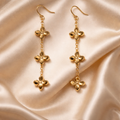 Gold Floral Drop Earrings – Triple Flower Dangle Earrings with Delicate Chain