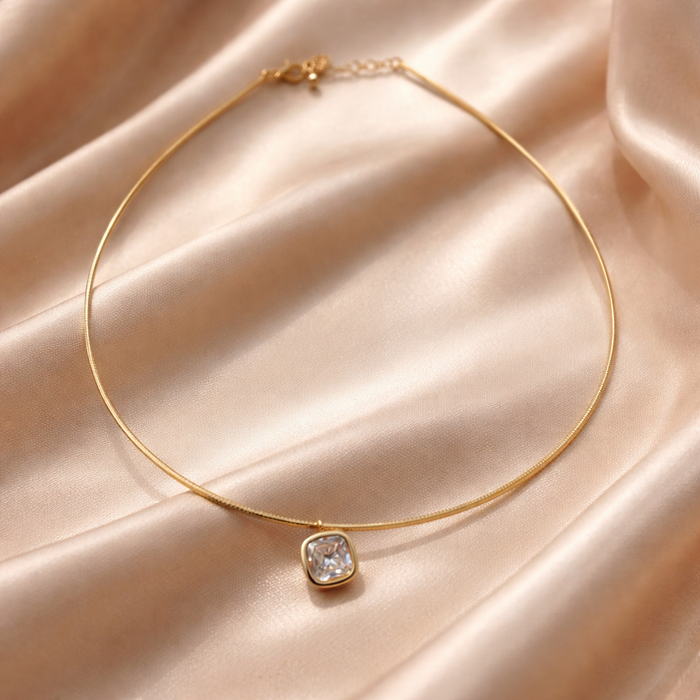 Gold Solitaire Crystal Pendant Necklace
