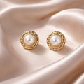 Gold Textured Pearl Stud Earrings | Vintage-Inspired Statement Earrings
