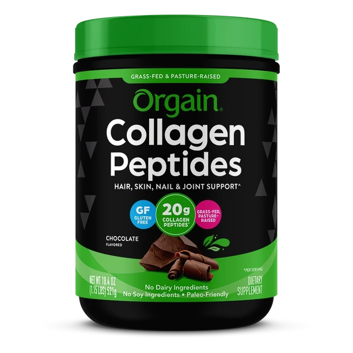 Front of Grass Fed Pasture Raised Collagen Peptides - Chocolate  Flavor in the 1.15lb Canister Size
