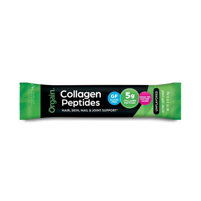 Front of Grass Fed Pasture Raised Collagen Peptides 25 Ct Stick Pack Unflavored Flavor in the 25 Ct Single-Serve Stick Pack Size