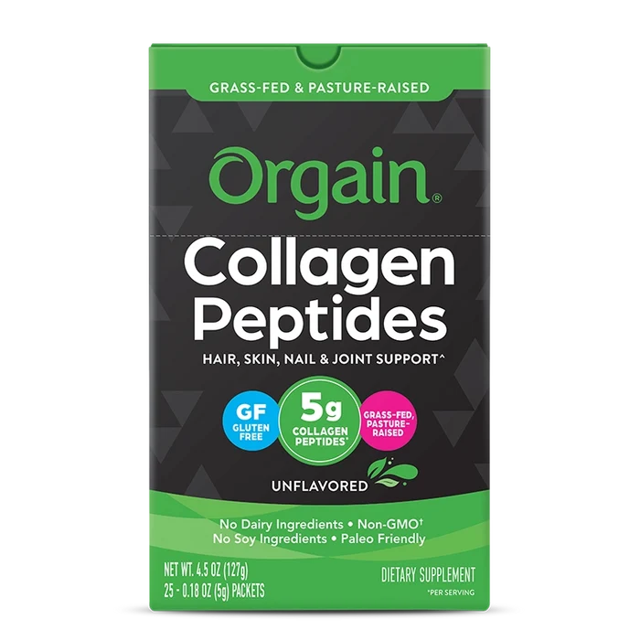 Front of Grass Fed Pasture Raised Collagen Peptides 25 Ct Stick Pack Unflavored Flavor in the 25 Ct Single-Serve Stick Pack Size