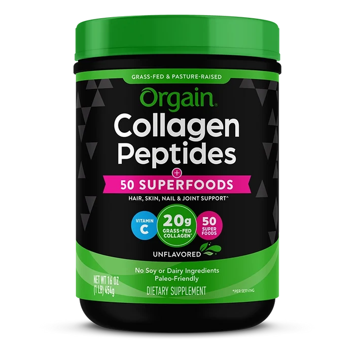 Front of Grass-Fed Pasture Raised Collagen Peptides + Superfoods Powder Unflavored Flavor in the 1lb Canister Size