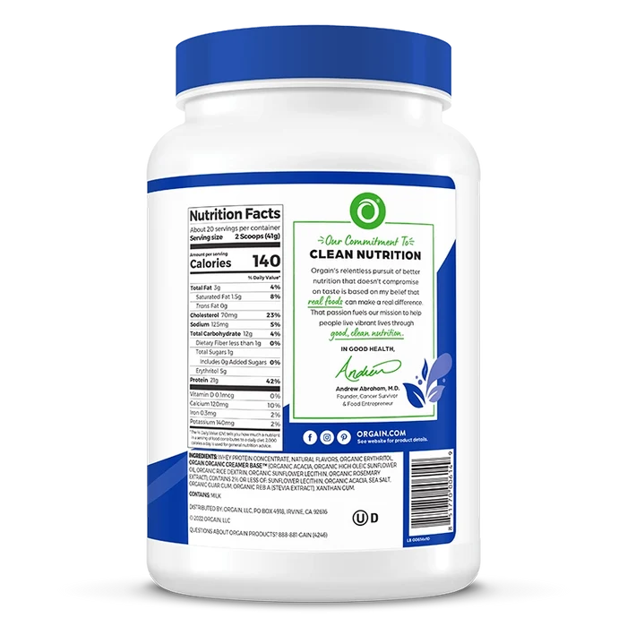 Right side of Grass Fed Whey Protein Powder - Vanilla Bean  Flavor in the 1.82lb Canister Size