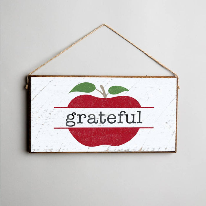 Grateful split apple twine hanging sign — Thanksgiving and fall home decor