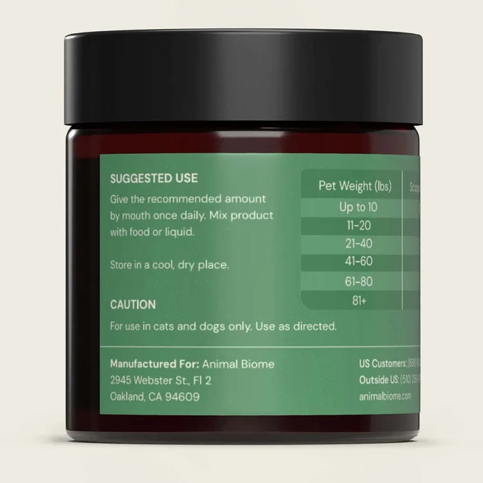 container of gut defender supplement for dogs showing suggested use