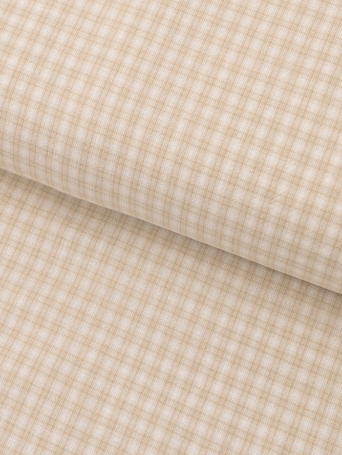 Handworks - Small Gingham Check Yarn Dyed Cotton Fabric - Beige