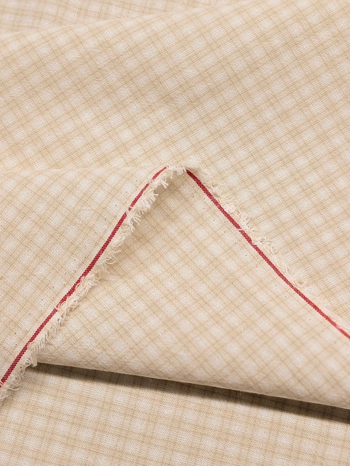 Handworks - Small Gingham Check Yarn Dyed Cotton Fabric - Beige