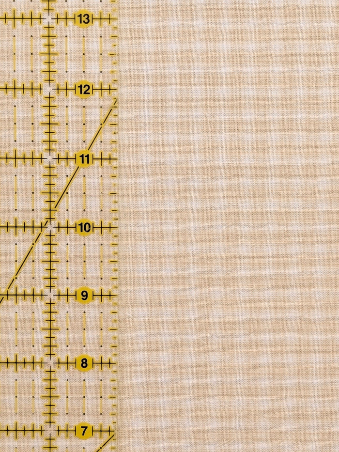 Handworks - Small Gingham Check Yarn Dyed Cotton Fabric - Beige