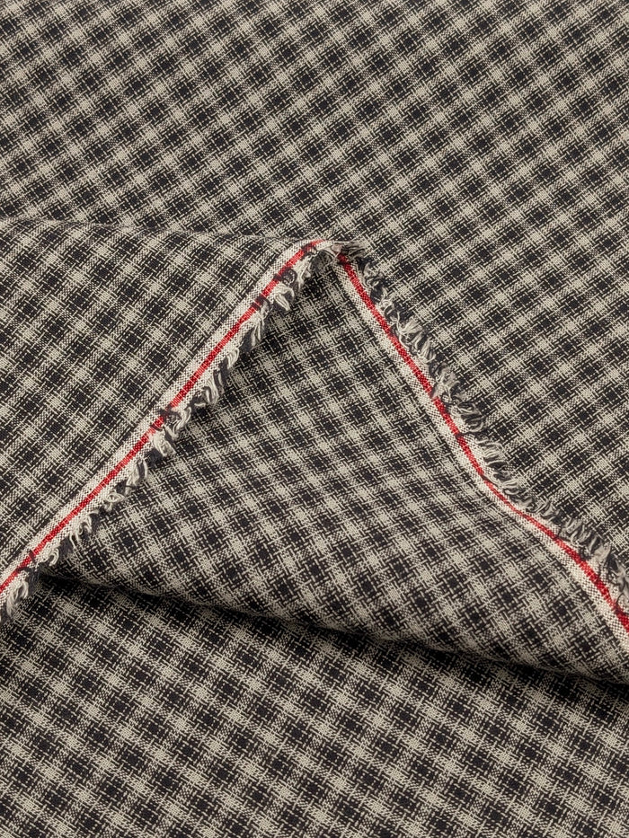 Handworks - Small Gingham Check Yarn Dyed Cotton Fabric - Gray & Black