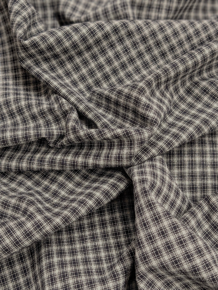 Handworks - Small Gingham Check Yarn Dyed Cotton Fabric - Gray & Black