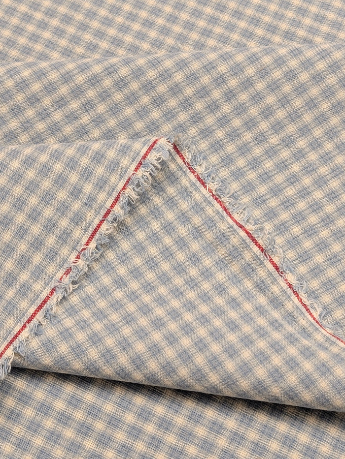 Handworks - Small Gingham Check Yarn Dyed Cotton Fabric - Light Blue