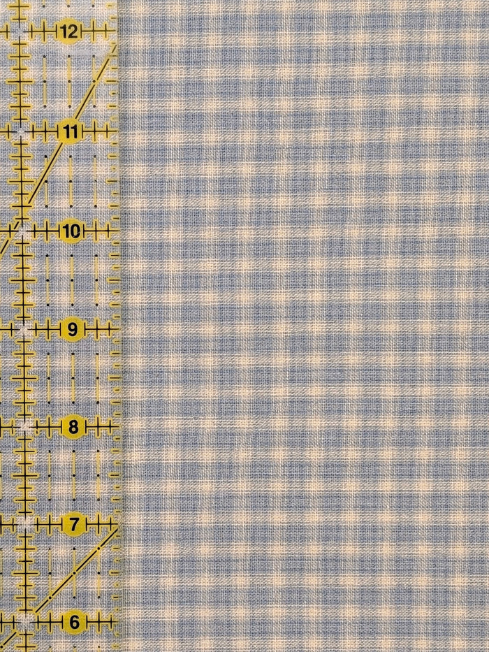 Handworks - Small Gingham Check Yarn Dyed Cotton Fabric - Light Blue