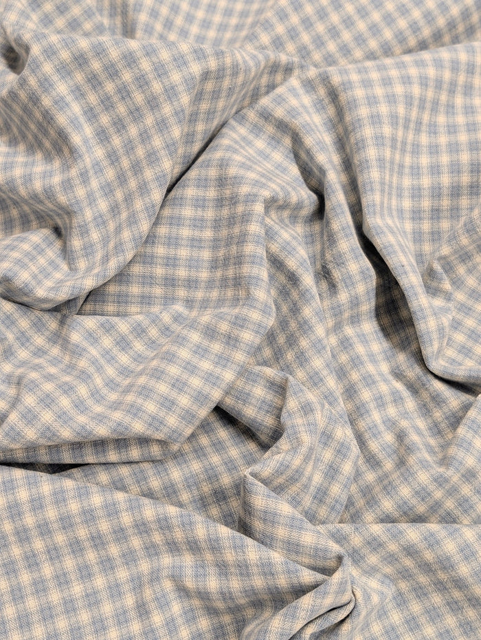 Handworks - Small Gingham Check Yarn Dyed Cotton Fabric - Light Blue