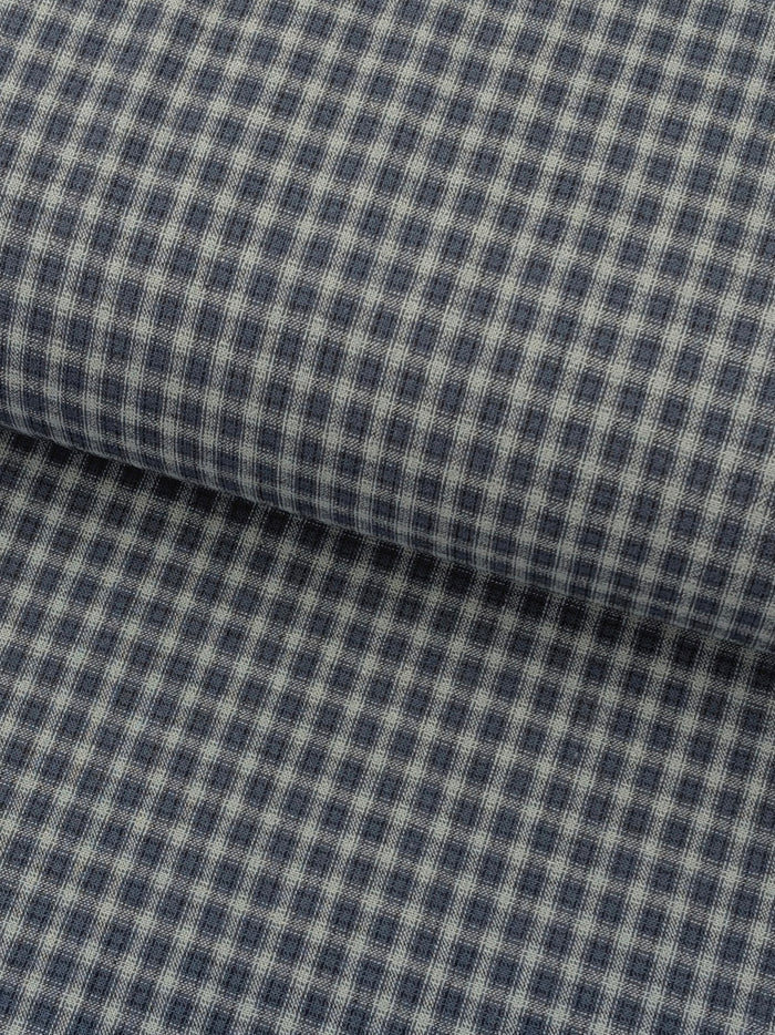 Handworks - Small Gingham Check Yarn Dyed Cotton Fabric - Medium Blue