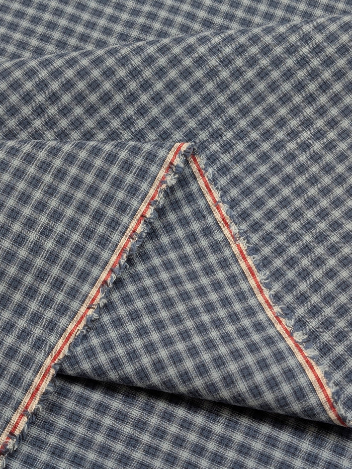 Handworks - Small Gingham Check Yarn Dyed Cotton Fabric - Medium Blue
