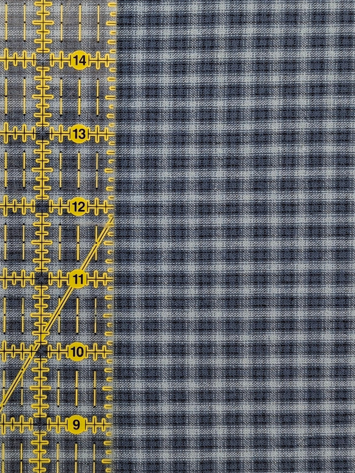 Handworks - Small Gingham Check Yarn Dyed Cotton Fabric - Medium Blue