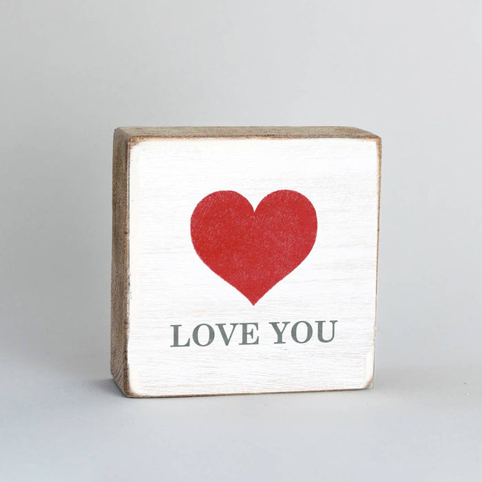 Heart rustic square block Love You — personalized Valentine's and everyday home decor