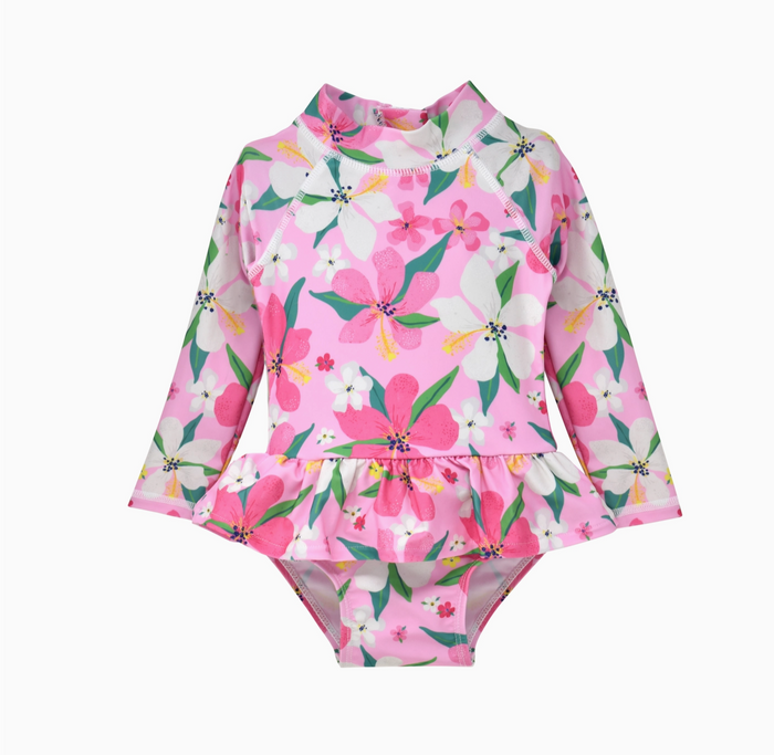 Hibiscus Dream Ruffle Rash Guard Swimsuit