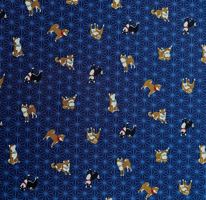 Hishiei - Asanoha Shibas Cotton Fabric - Navy