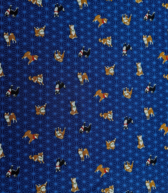 Hishiei - Asanoha Shibas Cotton Fabric - Navy