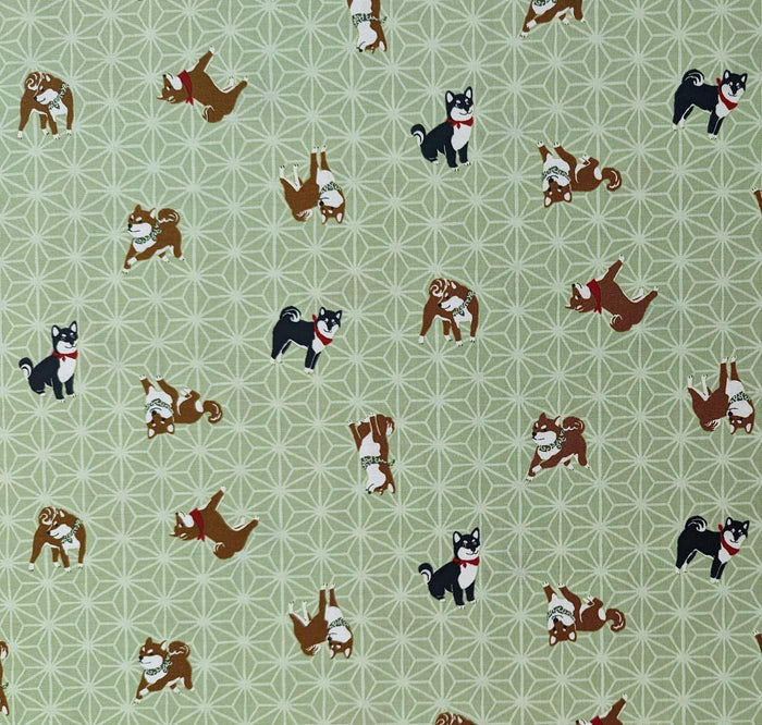 Hishiei - Asanoha Shibas Cotton Fabric - Green