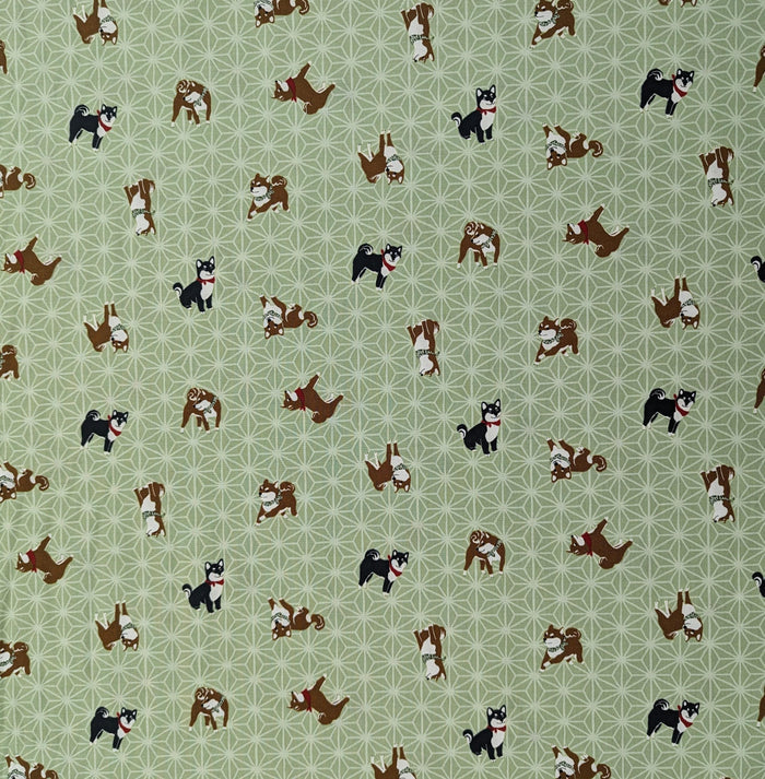 Hishiei - Asanoha Shibas Cotton Fabric - Green