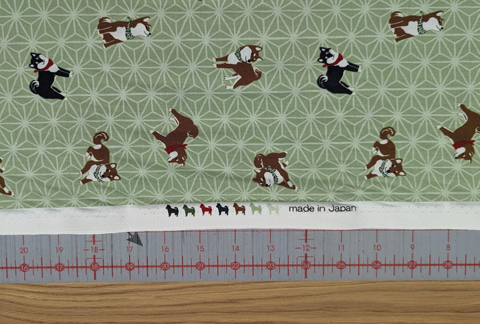 Hishiei - Asanoha Shibas Cotton Fabric - Green