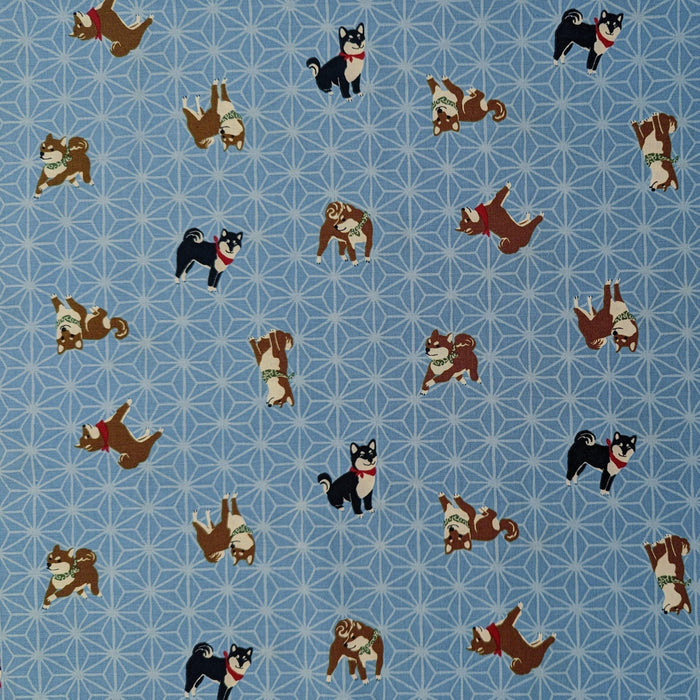 Hishiei - Asanoha Shibas Cotton Fabric - Light Blue
