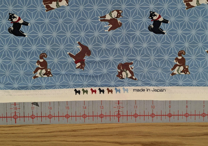 Hishiei - Asanoha Shibas Cotton Fabric - Light Blue