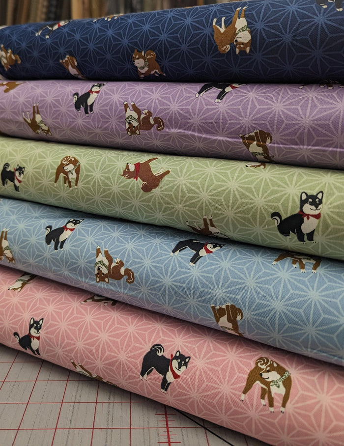 Hishiei - Asanoha Shibas Cotton Fabric - Light Blue