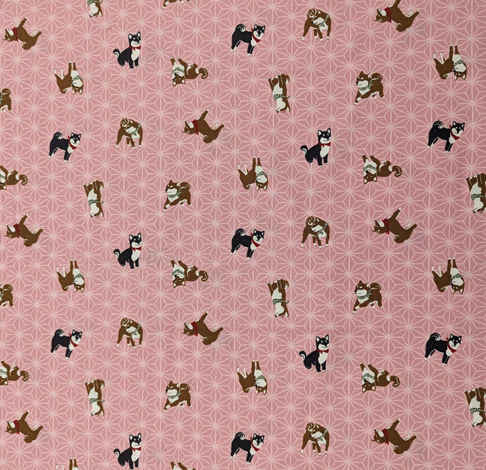 Hishiei - Asanoha Shibas Cotton Fabric - Pink