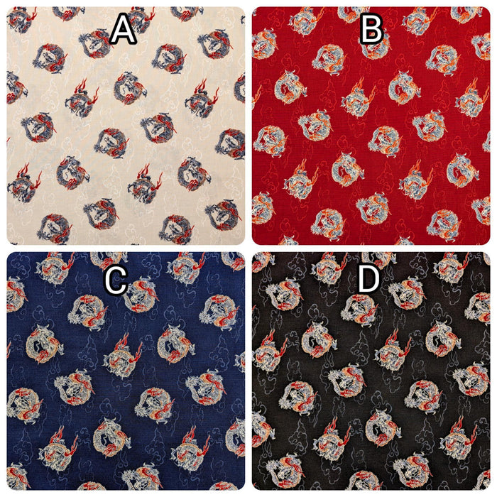 Hishiei - Circling Dragons Cotton Fabric - Navy Blue