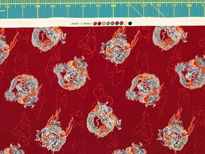 Hishiei - Circling Dragons Cotton Fabric - Red