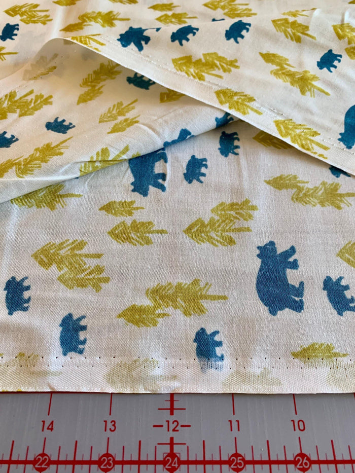 Hokkoh - Bears in the Forest Cotton Fabric - Cream Blue Mustard Yellow